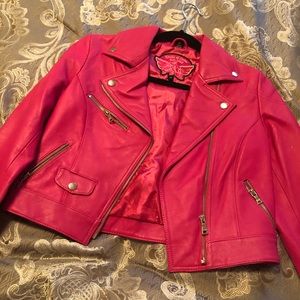 Pink leather motorcycle jacket